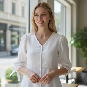 Women’s Minimalist CottageCore Cotton Blouse White M